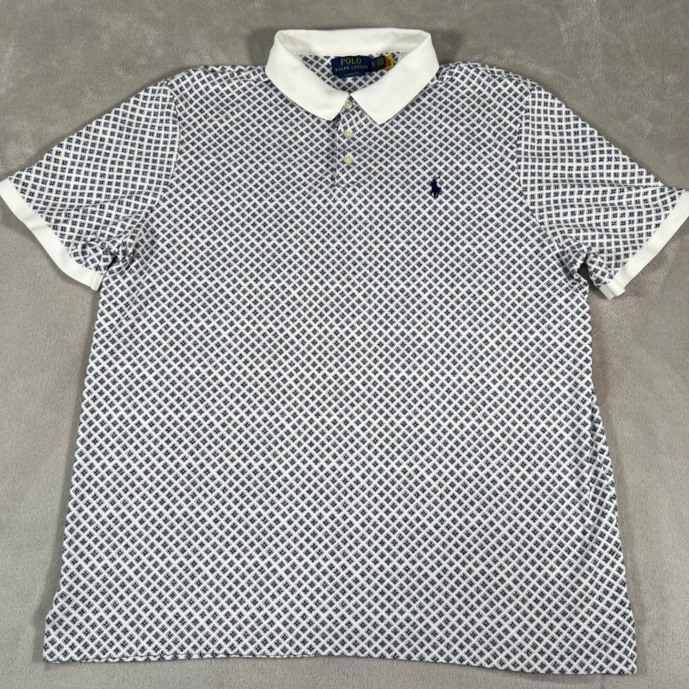 Polo Ralph Lauren Polo Shirt Men's XL White Classic Fit Geometric Micro Print - Picture 2 of 10